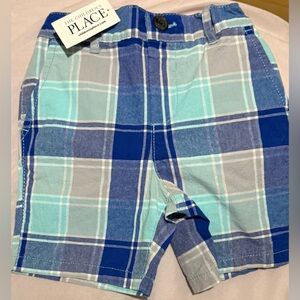The Children's Place Aqua and Navy Plaid Shorts